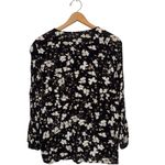 J. Jill Floral Print‎ Bell Sleeve Blouse Black White Keyhole Neck Top Size M Photo 4