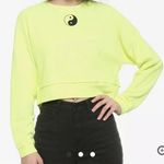 Hot Topic NWT Womens medium pullover neon yellow yin yang cropped sweatshirt Photo 0