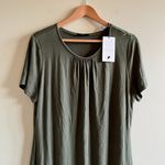 T Tahari NEW Shirred Neck Dress In Cyprus Olive Short Sleeve Womens Size… Photo 2