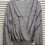 Sienna Sky  Cream/Black Dots Chiffon Long Sleeve‎ Blouse Elastic Hem Size Small Photo 0