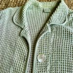 Sea foam green waffle knit cardigan with chore pockets & pearly buttons Size L Photo 1