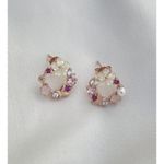 Ramla Rose Gold Crystal Pearl Flower Stud Earrings Dainty Butterfly Design NWOT Photo 10