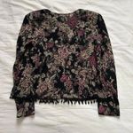 Vintage MSK Black & pink floral jacquard cardigan with beaded fringe Size M Photo 4