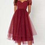 Lulus Lulu’s Brightly Beloved Wine Red Tulle Tiered Puff
Sleeve Midi Dress Size Medium Photo 0