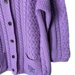 Aran Crafts Women’s Sz Medium Cardigan Merino Wool Purple Button Front Photo 3