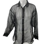 DR2 Women's Black Striped Long Sleeve Button Down Sheer Tunic Blouse Shirt Top M Size M Photo 0