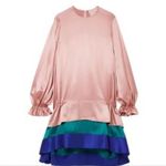 Roksanda Blush Pink Colorblock Tiered Teal Blue Silk Satin Dress Size 10 Photo 13