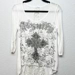 Rhinestone Flowy Womens Top Small Rockabilly Punk Chaotic Academia Streetwear White Photo 0