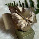 Vintage Maple leaf gold tone brushed cuff bracelet Photo 0