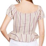 Active USA Button Down Ruffle Hem Print Linen Blend Woven Babydoll Top Photo 70