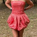 Jessica McClintock Vintage 80s 90s coral bubble strapless ruched prom dress Photo 1