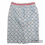 Boden Pencil Skirt Womens Sz 12L Textured White Blue Coral Geometric Print Lined Photo 3