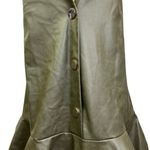 ZARA NEW Green Faux Vegan Leather Sleeveless Button Pinafore Ruffle Mini Dress M Photo 6