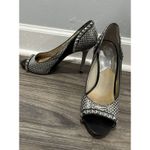 Michael Kors  ELLA PEEP Toe Black White‎ Silver Studded Leather Heel Shoe Sz 9 Photo 1