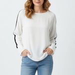 Rachel Rachel Roy Cream Black Stripe Long Sleeve Button Up Blouse Shirt Top S White Photo 7