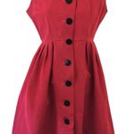 Vintage 60s Red Faille Button Front Knee Length Dress Full Pleated Skirt M Photo 0