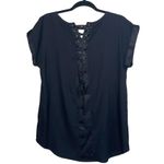 EXPRESS Black Satin Lace Up Back Cap Sleeve Blouse Photo 4
