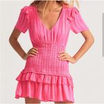 Love Shack Fancy  Rena Ruffle Mini Dress Smocked Waist V-Neck Party Cocktail Med‎ Photo 0