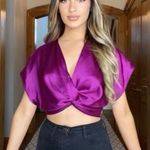 ZARA Womens Knotted Satin Effect Cropped Blouse in Purple Size S NWT Photo 3