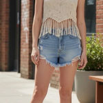 Active USA  Crochet Fringe Tank Top M L Beige Boho Festival Beach Cover Up Photo 0