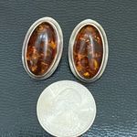 Sterling Silver Vintage  Handcrafted Cabochon Oval Baltic Amber Earrings 7.4g Photo 4