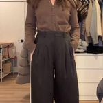 ZARA  ZW COLLECTION DARTED MINIMALIST WOOL BLEND TROUSERS DARK BROWN Size L NEW Photo 1