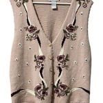 Vintage 90s Koret mauve pink floral embroidered knit sweater vest cardigan L Size L Photo 0