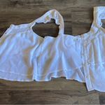 American Eagle AEO White linen blend ruffle-strap tank top Photo 6