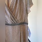 Mac Duggal NWT Beaded Butterfly Sleeve Column Gown in Nude Silver Sz 14 Photo 3