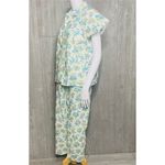 Vintage floral lace collar pajama sleepwear shirt and pants size 38 cotton 1960 Blue Size M Photo 5