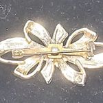 Silver Tone Clear Rhinestone Bow Unsigned Vtg Photo 2