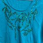 Coldwater Creek  Turquoise Sequin Short Sleeve Top Photo 1