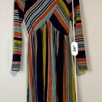 Egs Women’s Long Sleeve Knit Crewneck Midi Dress Mustard & Navy Stripe Size Sm Photo 5