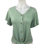 Weatherproof Vintage Green V Neck Short Sleeve Tie Hem Button Up Blouse Top Sz M Photo 0