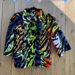 Just Be Just B Rainbow Tiger Stripe Jacket Womens Medium Flared 3/4 Sleeve Full Zip Photo 0