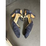 Salvatore Ferragamo Vintage Suede Mary Jane Heels Navy Blue Gold Buckle Strap 8 Photo 5