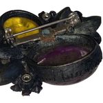 Colorful Floral Glass Cabochon Jelly Belly Black Japanned Vintage Pin/Brooch Black Photo 7