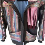 Handmade Vintage‎ One of a Kind  Patchwork Fringe Denim Jacket Boho Western XL Photo 2