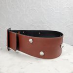 Vintage Yves Saint Laurent Wide Belt S Brown Leather Buckle Rhinestone Rivets Photo 4