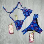 Nwt ruby yaya akbar rhinestone sided cut out top w/ loop bottoms bikini swimwear Blue Photo 0