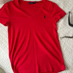 Ralph Lauren Polo RL red v neck classic cotton blend tee shirt women med Photo 0