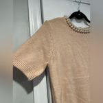 Truth Size S Beaded Pearl Neck Short Sleeve Pink Knit Sweater Top Keyhole Back Photo 2