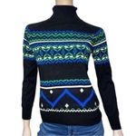 Yuka Women’s Size 2 M Black White Green Blue Fair Isle Turtleneck Sweater Size M Photo 1