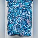 Lilly Pulitzer NWT Lily Pulitzer Light Blue Ruffle Short Cap Sleeve Beach Seashell Blouse Sz S Photo 7