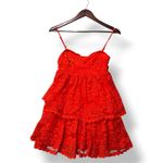 Maeve Anthropologie Women Red Lace Tiered Mini Dress XS Summer Party Cocktail Photo 2