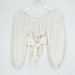 Surf Gypsy  Metallic Stripe Off the Shoulder Tie Back Top M White Photo 1