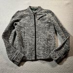 Ralph Lauren Lauren  Grey Black Marled Knit Full Zip Moto Sweater Jacket XSmall Photo 0