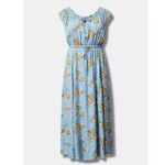 Torrid  Blue Citrus Puff Sleeve Dress Slit Maxi Size 2X Photo 3