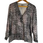 Chico's Black Brown Snakeskin Animal Print Silk Blend Vneck Cardigan Size 3 Large Photo 0