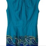 Venus Scallop Neck Sheath Midi Dress Teal Paisley Cap Sleeve Size 4 Professional Photo 2